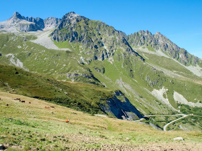 De zuidwestkant van de Col de la Madeleine