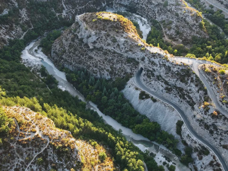 Luchtfoto van de meanders van de Méouge
