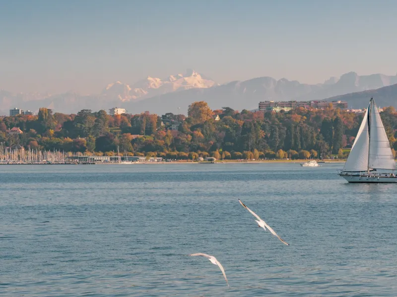 Meer van Genève en de Alpen op de achtergrond
