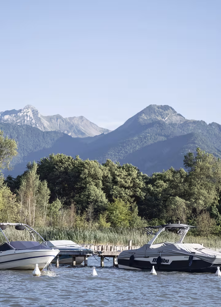 Boten op het meer van Annecy bij de bron van het meer