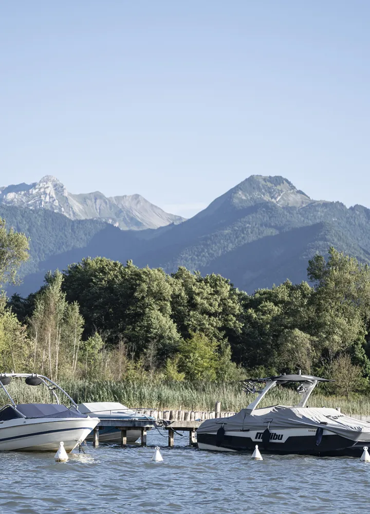 Boten op het meer van Annecy bij de bron van het meer