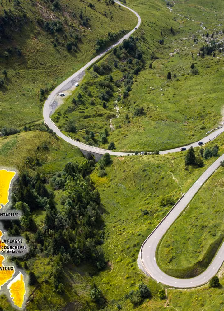 tour de france kaart met bergwegfoto's